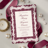 Vintage Elegant Burgundy Ivory Cream Lace Wedding