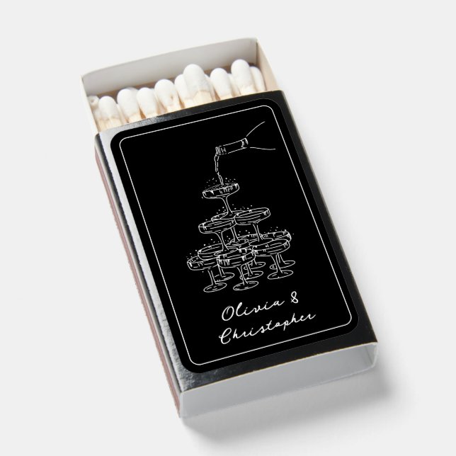 Vintage Elegant Champagne Tower Sketch Custom Matchboxes (Front Open)