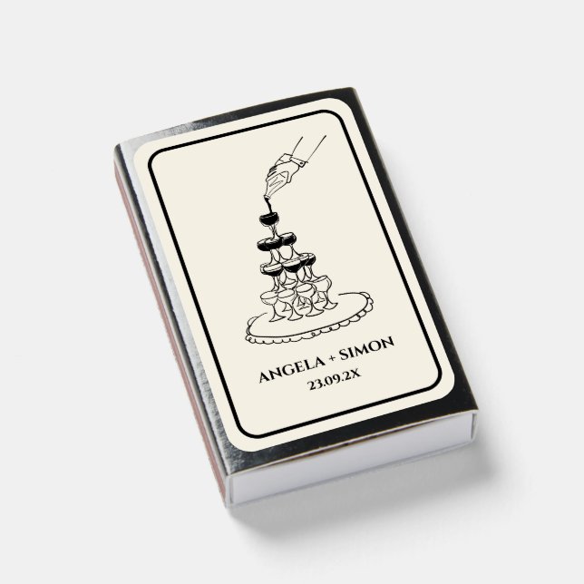 Vintage Elegant Champagne Tower Sketch Matchboxes (Front Closed)