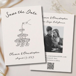 Vintage Elegant Champagne Tower Sketch QR Code Save The Date