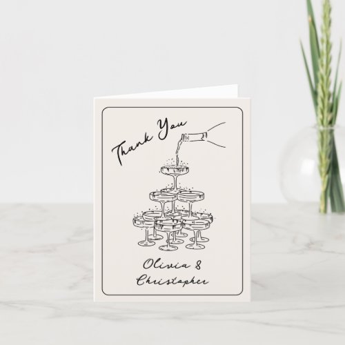 Vintage Elegant Champagne Tower Sketch Thank Yous Thank You Card