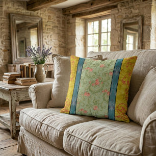 Vintage Elegant Chartreuse Floral Throw Pillow