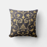 Vintage Elegant Chic Black And Gold Floral Damask Throw Pillow at Zazzle