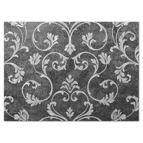 Vintage elegant chic black silver floral damask tissue paper
