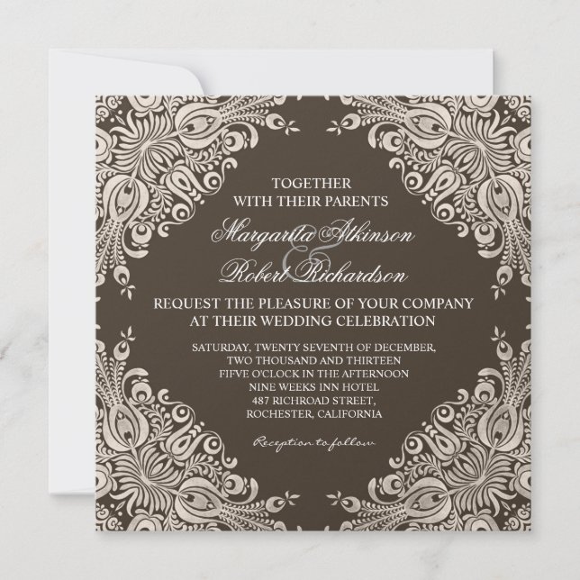 vintage elegant chic damask wedding invitations (Front)