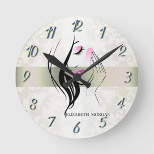 Vintage Elegant,Chic,Lace,Girl Silhouette Round Clock