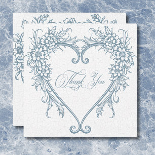 Vintage Elegant Chinoiserie Blue Heart Wedding Thank You Card