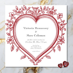 Vintage Elegant Chinoiserie Floral Heart Wedding Invitation