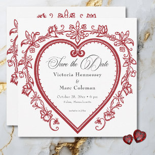 Vintage Elegant Chinoiserie Floral Heart Wedding Save The Date