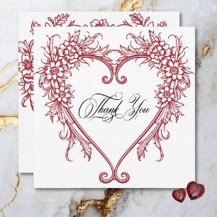Vintage Elegant Chinoiserie Floral Heart Wedding Thank You Card