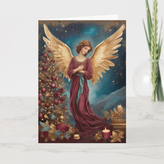 Vintage Elegant Christmas Angel Personalized Card (Front)
