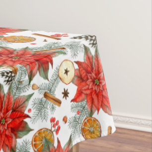 Vintage Elegant Christmas Watercolor Poinsettia Tablecloth