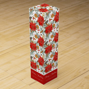 Vintage Elegant Christmas Watercolor Poinsettia Wine Box