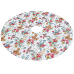 Vintage Elegant Christmas Woodland Animal Fleece Tree Skirt