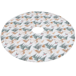 Vintage Elegant Christmas Woodland Animal Fleece Tree Skirt
