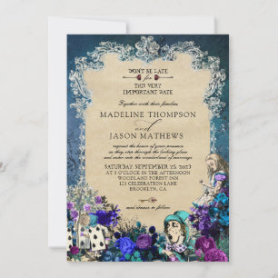 Vintage Elegant Dark Alice in Wonderland Wedding I Invitation