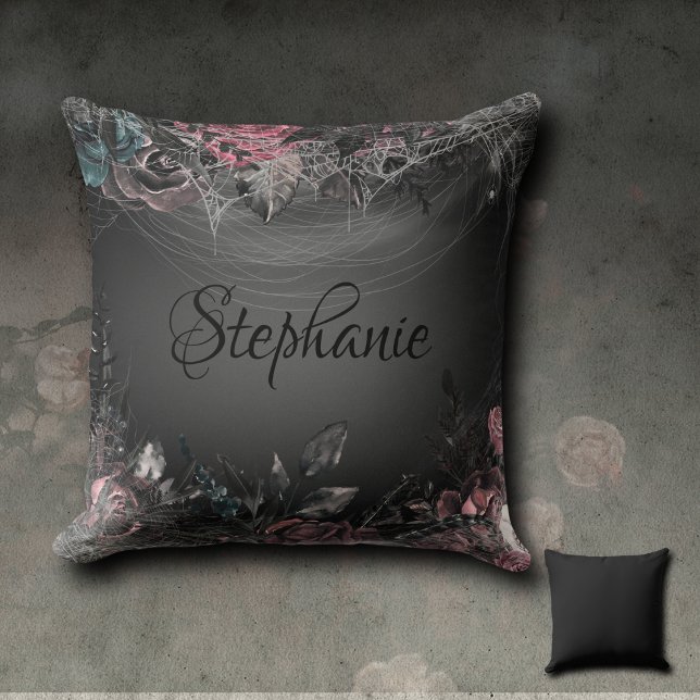 Vintage Elegant Dark Roses Monogram Throw Pillow (Creator Uploaded)