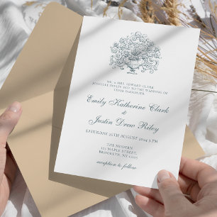 Vintage Elegant Dusty Blue Baroque Wedding Invitation