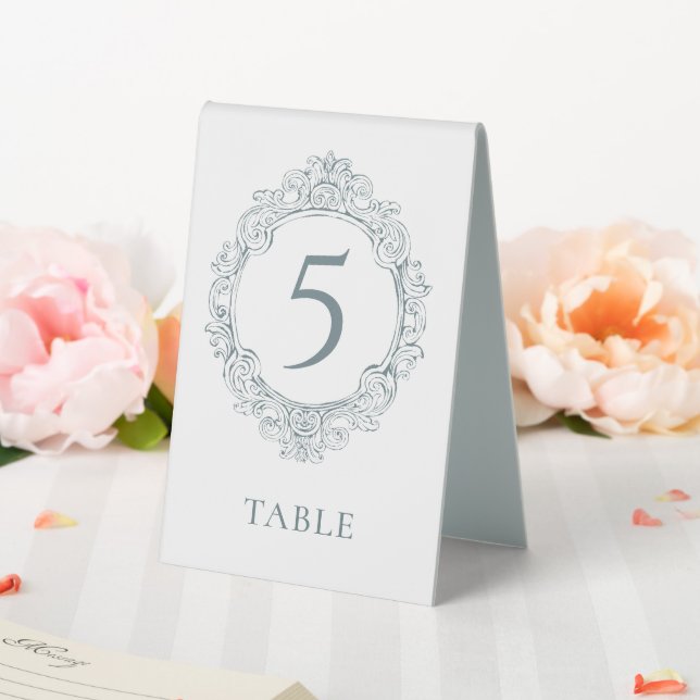 Vintage Elegant Dusty Blue Baroque Wedding Table Tent (In SItu (Wedding))