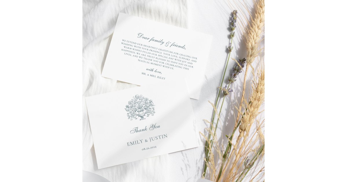 Vintage Elegant Dusty Blue Baroque Wedding Thank You Card | Zazzle