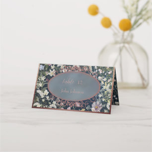 Vintage Elegant Dusty Blue Floral Place Card