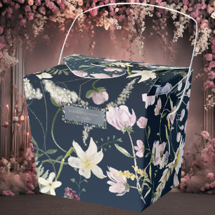 Vintage Elegant Dusty Blue Floral Wedding Favor Boxes