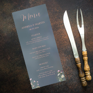 Vintage Elegant Dusty Blue Floral Wedding Menu