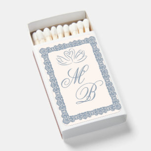 Vintage Elegant Dusty Blue & Ivory Lace Swans Matchboxes