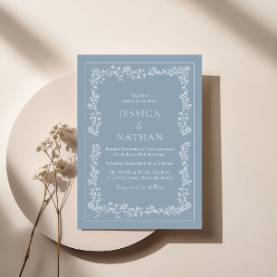 Vintage Elegant Dusty Blue & White Floral Wedding Invitation