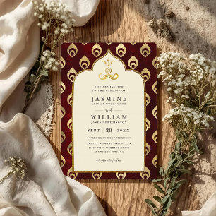 Vintage Elegant Emerald Peacock QR Code Wedding Invitation