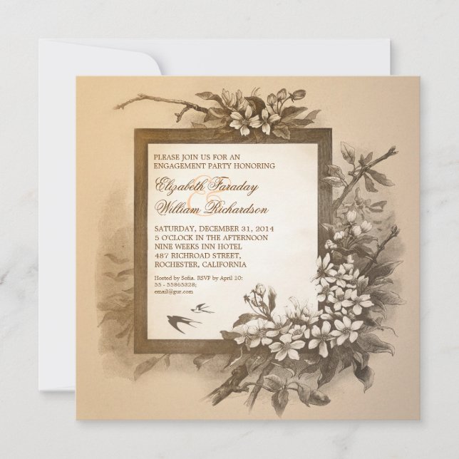 vintage elegant engagement party invitations (Front)