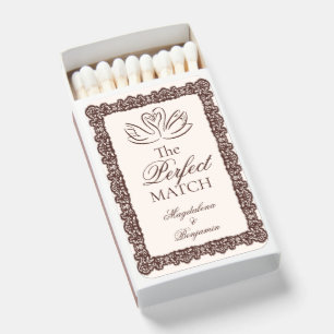 Vintage Elegant Espresso Brown & Ivory Lace Swans Matchboxes