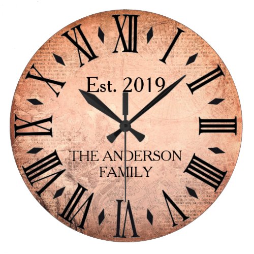 Vintage Elegant Family Name Roman Numeral Rustic Large Clock