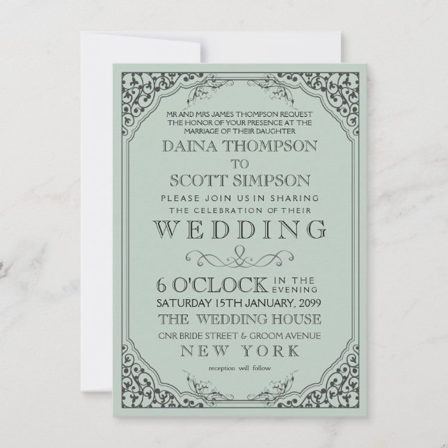Vintage Elegant Filigree Frame Border Wedding Invitation (Front)