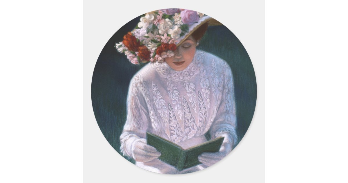 Vintage Elegant Fine Art Victorian Lady Reading Classic Round