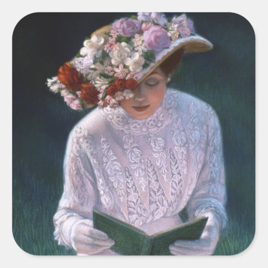 Vintage Elegant Fine Art Victorian Lady Reading Square Sticker