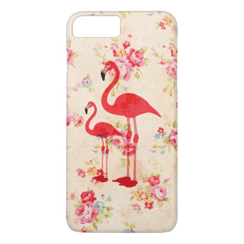 Vintage elegant flamingos red roses floral iPhone 8 plus7 plus case