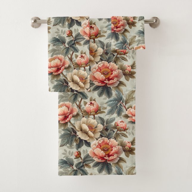 Vintage elegant floral bath towel set (Insitu)