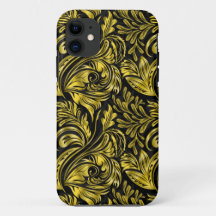 Vintage, elegant, floral, black and gold damask th