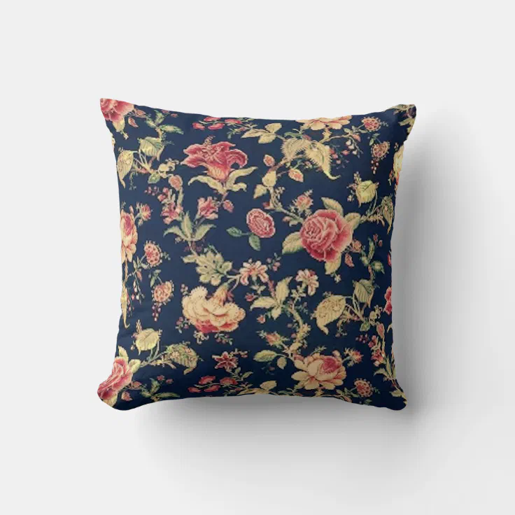 Vintage Elegant Floral Blue Rose Pillow Zazzle