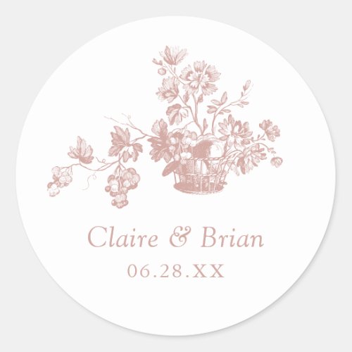 Vintage Elegant Floral Bouquet in a Basket Wedding Classic Round Sticker