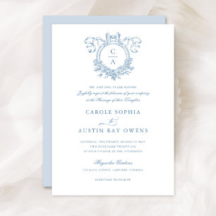 Vintage Elegant Floral Crest Bow Ribbon Wedding Invitation