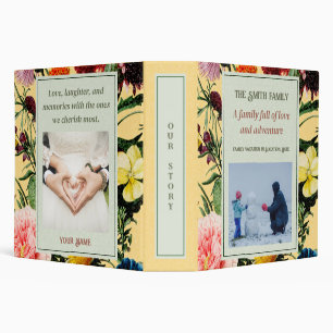 Vintage Elegant Floral Custom Text Photo Yellow 3 Ring Binder