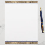 Vintage Elegant Floral Gold Roses Navy Blue Text  Letterhead<br><div class="desc">A vintage, elegant letterhead. It has floral golden borders with intricate wild roses decorations up and down, bordered by navy blue stripes. Above the lower border, it has some text in navy blue caps, where you can put the address, phone number, email and website. The golden flowers decorations are from...</div>