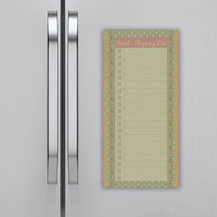 Vintage Elegant Floral Green Shopping List Magnetic Notepad