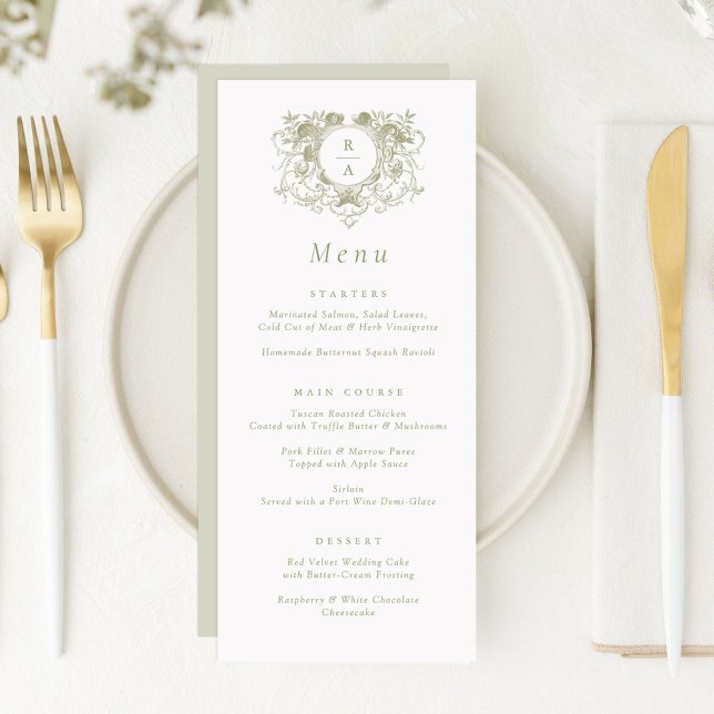 Vintage Elegant Floral Leafy Crest Wedding Menu (Creator Uploaded)