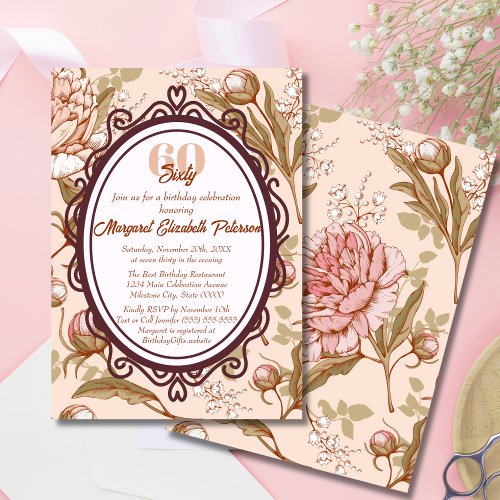 Vintage Elegant Floral Milestone Womens Birthday Invitation