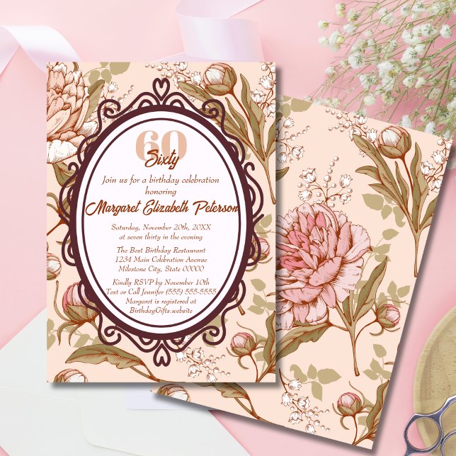 Vintage Elegant Floral Milestone Women's Birthday Invitation (Creator Uploaded)
