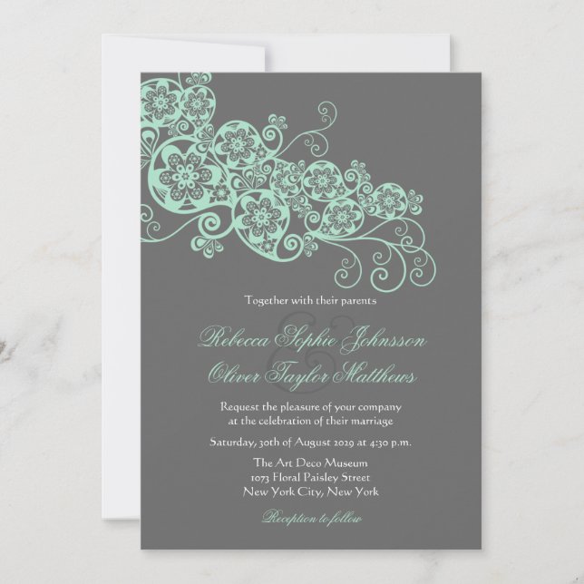Vintage Elegant Floral Paisley Boho Wedding Invite (Front)
