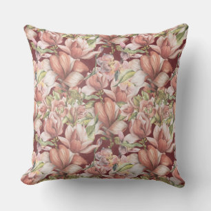 Vintage Elegant Floral Pattern Burgundy Throw Pillow